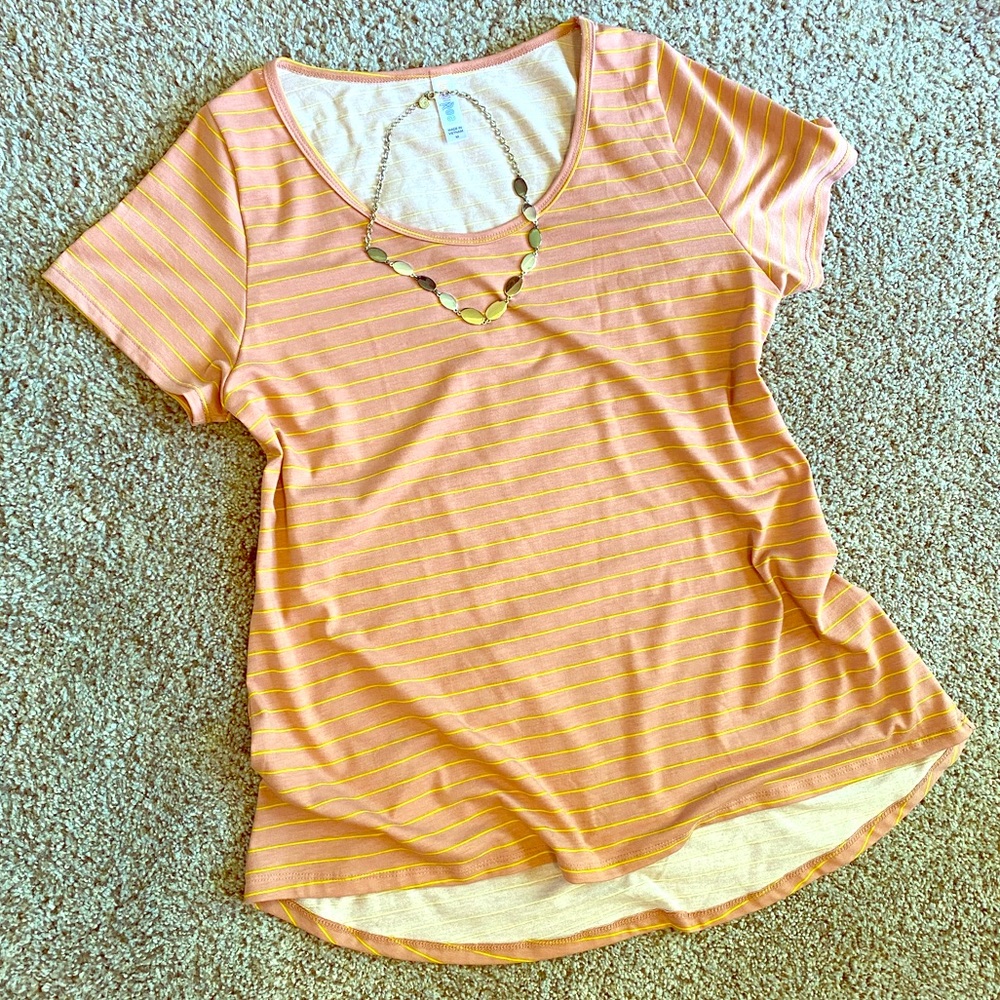 Lularoe Classic T Stripes Rose Salmon Yellow